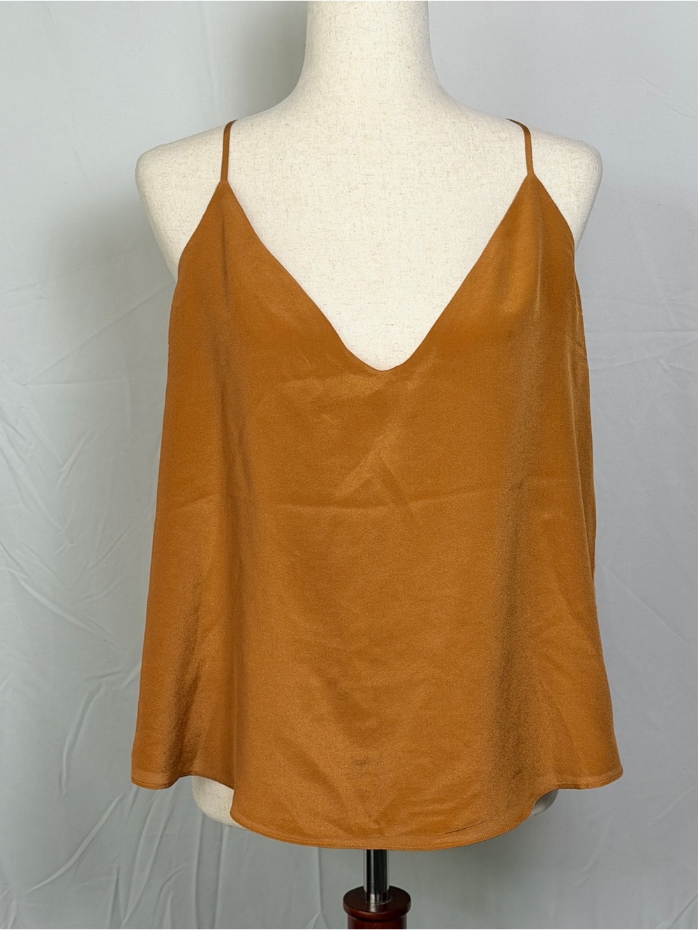 Habitual 100%Silk V-Neck Spaghetti Strap Cami - Rust Brown, flowy, luxe, resort